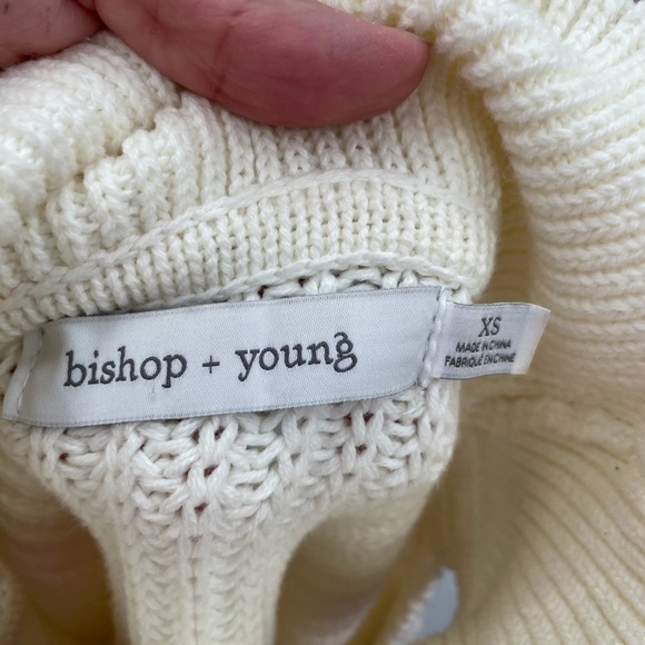 BISHOP & YOUNG winter white ribbed open chest cable knit boho turtleneck sweater - Picture 7 of 9